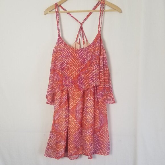 Ecote Dresses & Skirts - Ecote Pink and Purple and white Mini Dress spaghetti straps women size M (339)